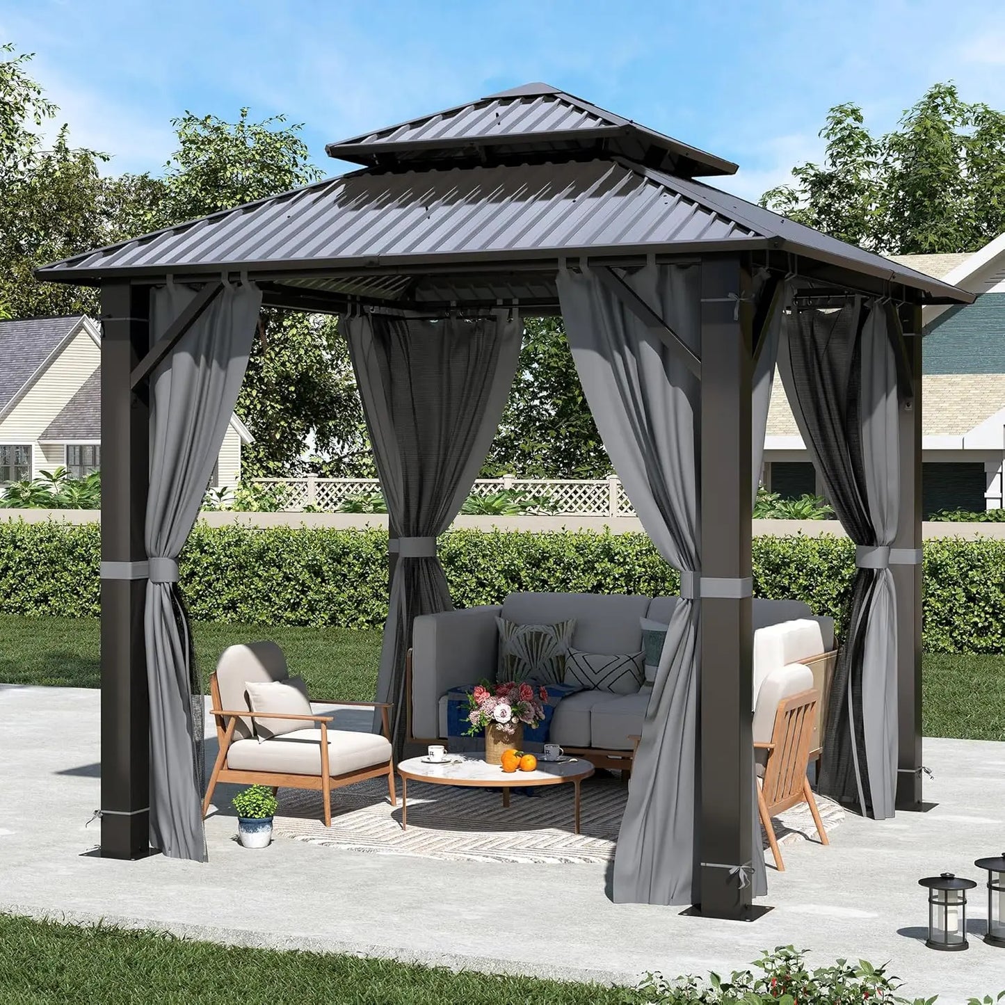 Hardtop Gazebo With Aluminum Frame Netting Curtain