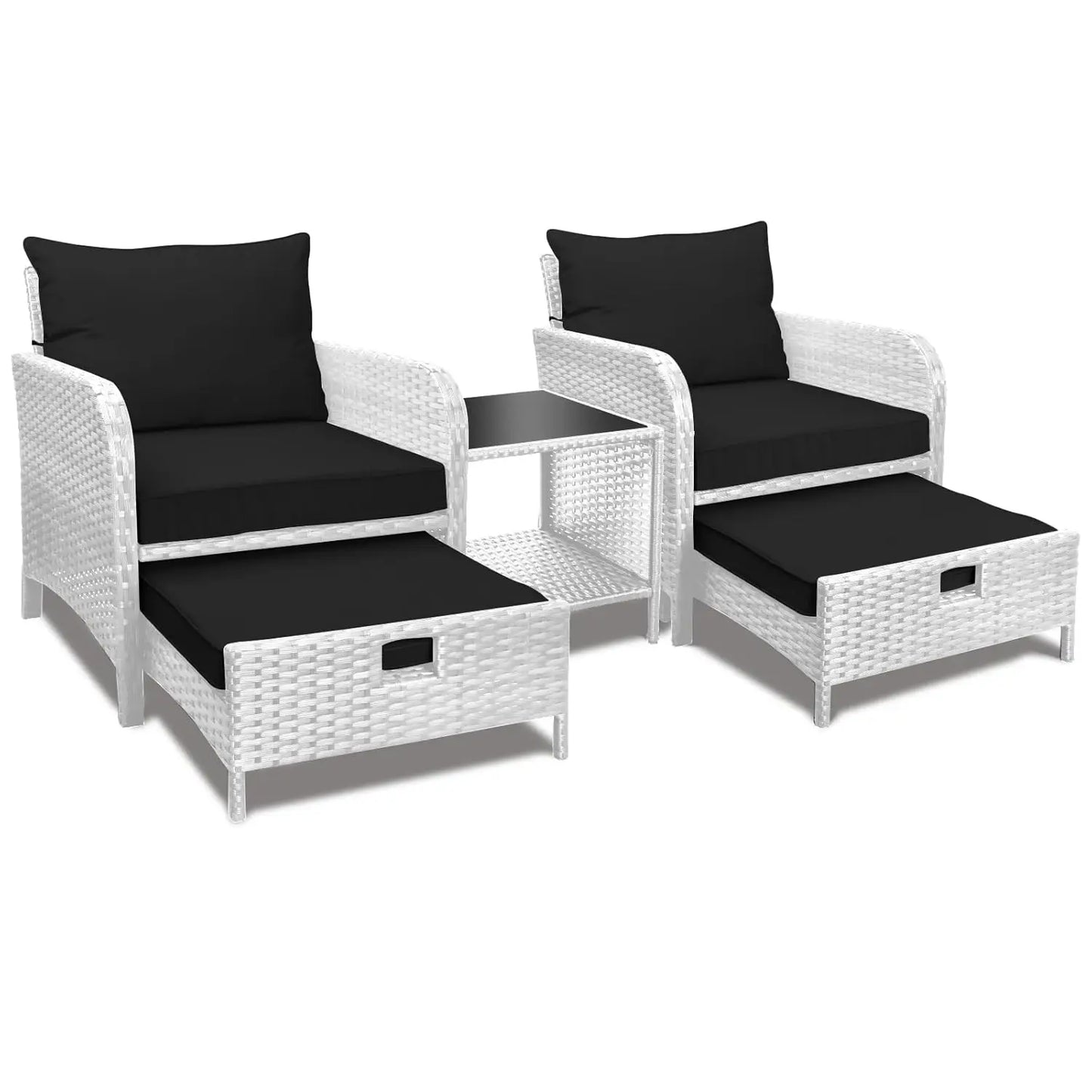5 Piece Patio Conversation Set Rattan Wicker Outdoor Lounge Chairs