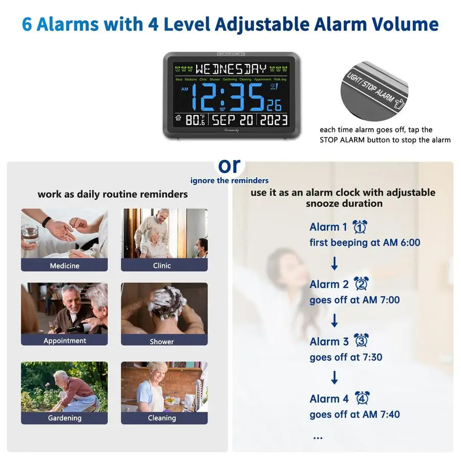 XMSJ Digital Calendar Clock for Seniors with Date and Day