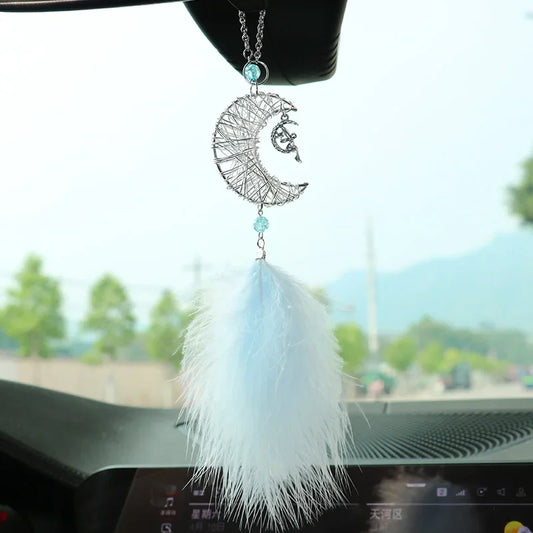 NONECN Car Hang Ornaments Moon Stars Feather Wind Chimes