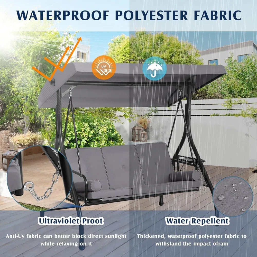 Outdoor Porch Swing With Canopy And Stand 3 Person