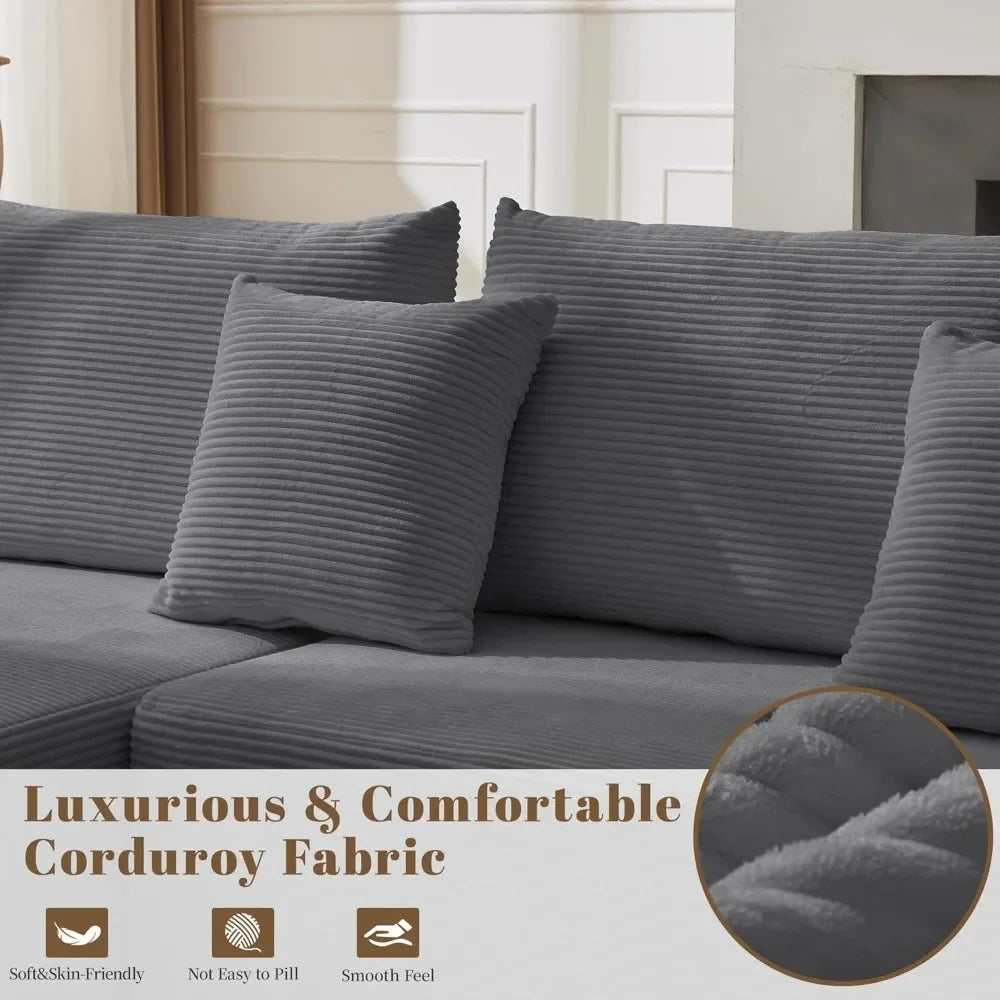 Cloud Sectional Couch Corduroy L-Shape Chaise Modular Sofa