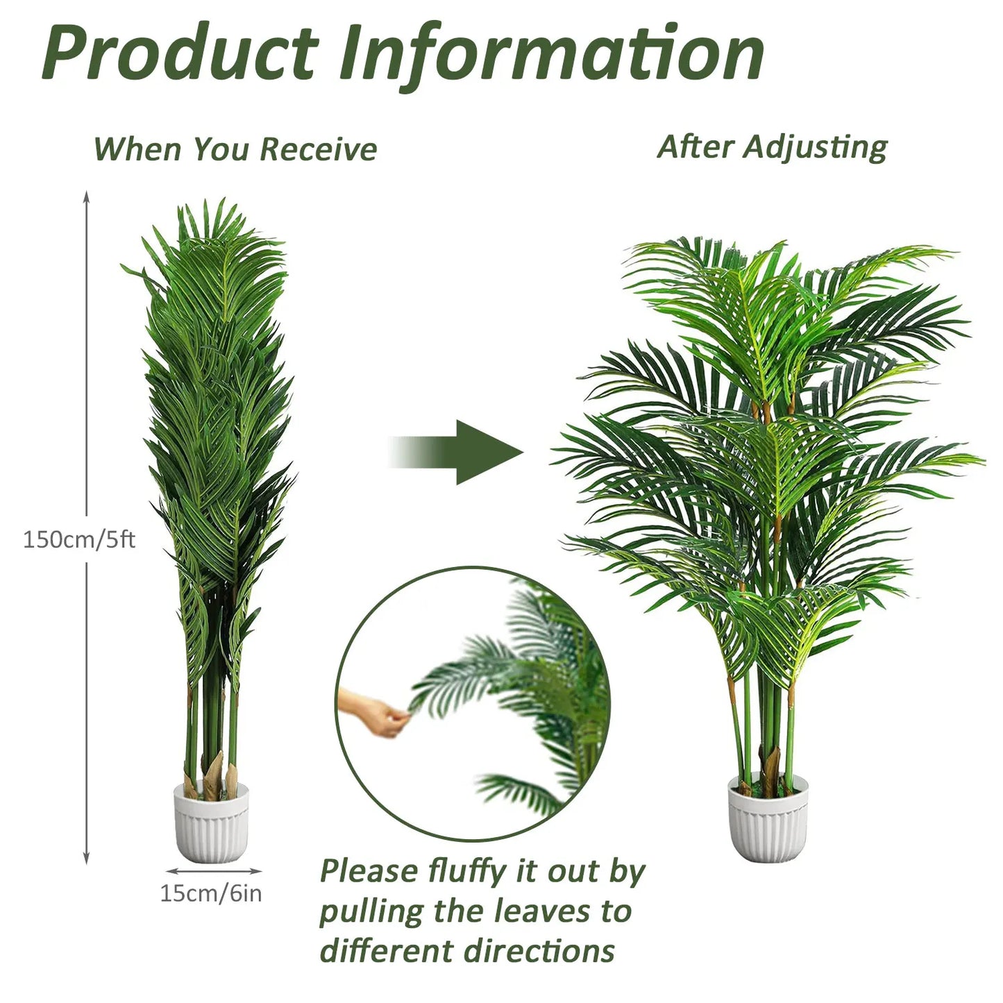 NONECN Artificial Areca Palm Silk Tree For Home Office Indoor Decor