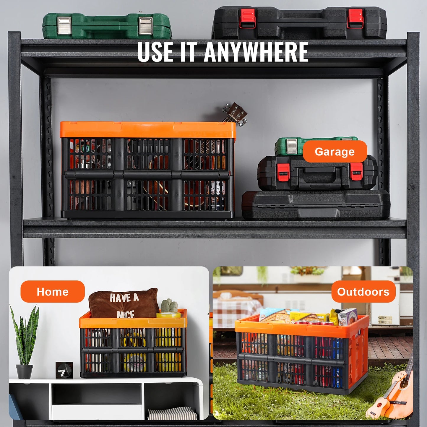 SucceBuy 45L Collapsible Storage Bins Stackable With Handles