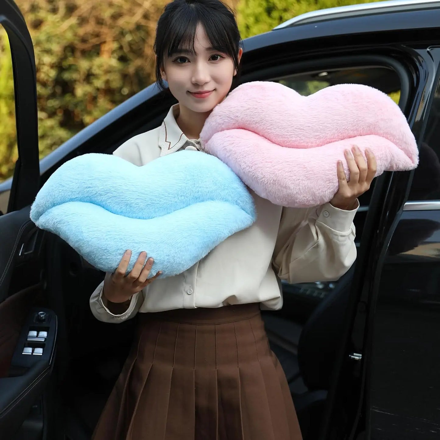 Lip Shaped Car Headrest Pillows Dual Pack for Driving Comfort