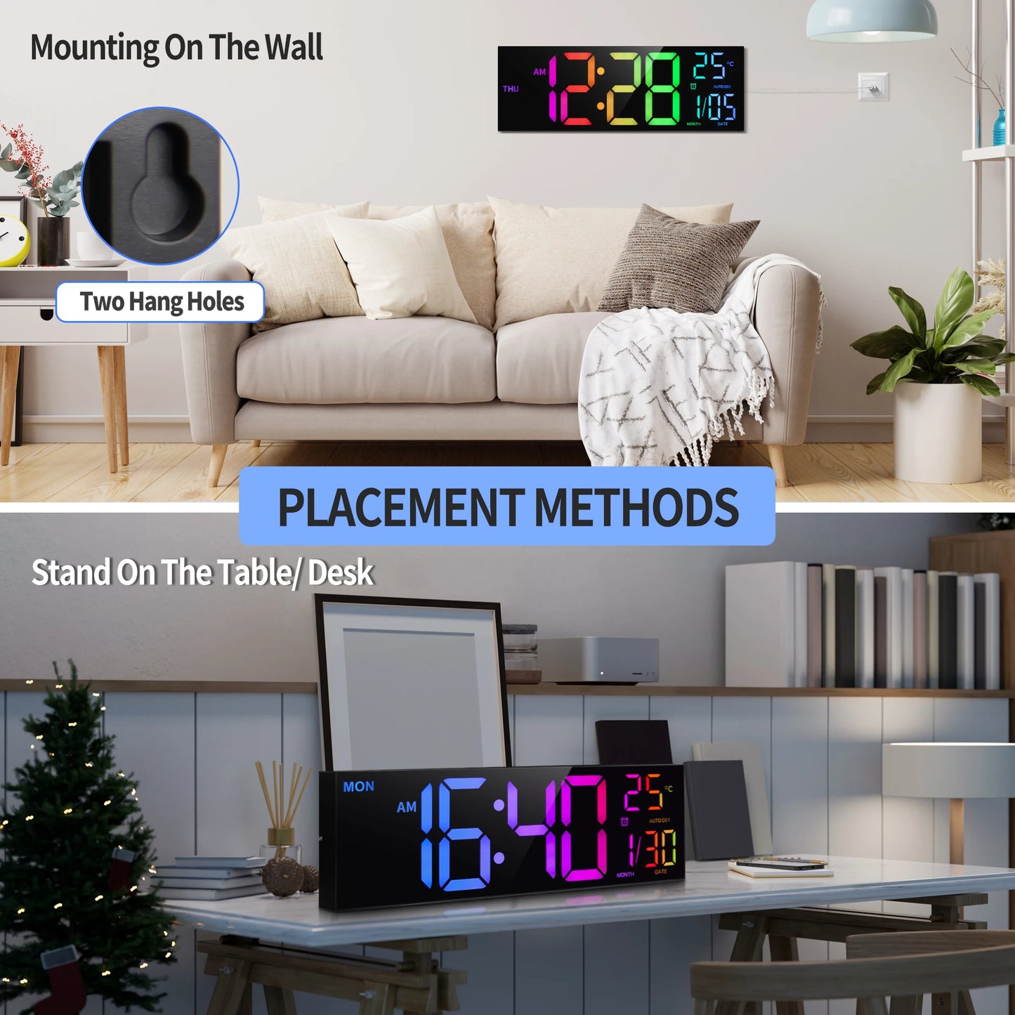 Digital Wall Clock With LED Display Alarm Remote Temperature