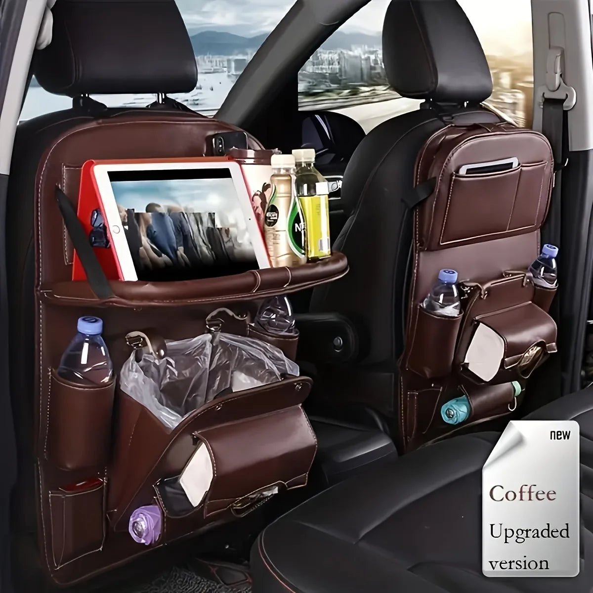 Car Seat Back Organizer Bag PU Leather Multifunction Storage Box