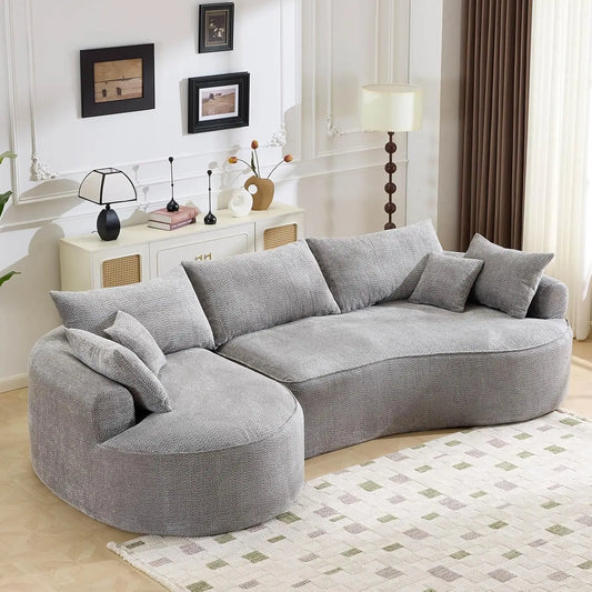 Oversized L Shaped Sectional Sofa With Curved Seat And Pillows