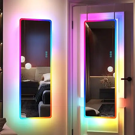 LED RGB Lighted Wall Mirror With Lights Over Door Hanging Mirror For Home