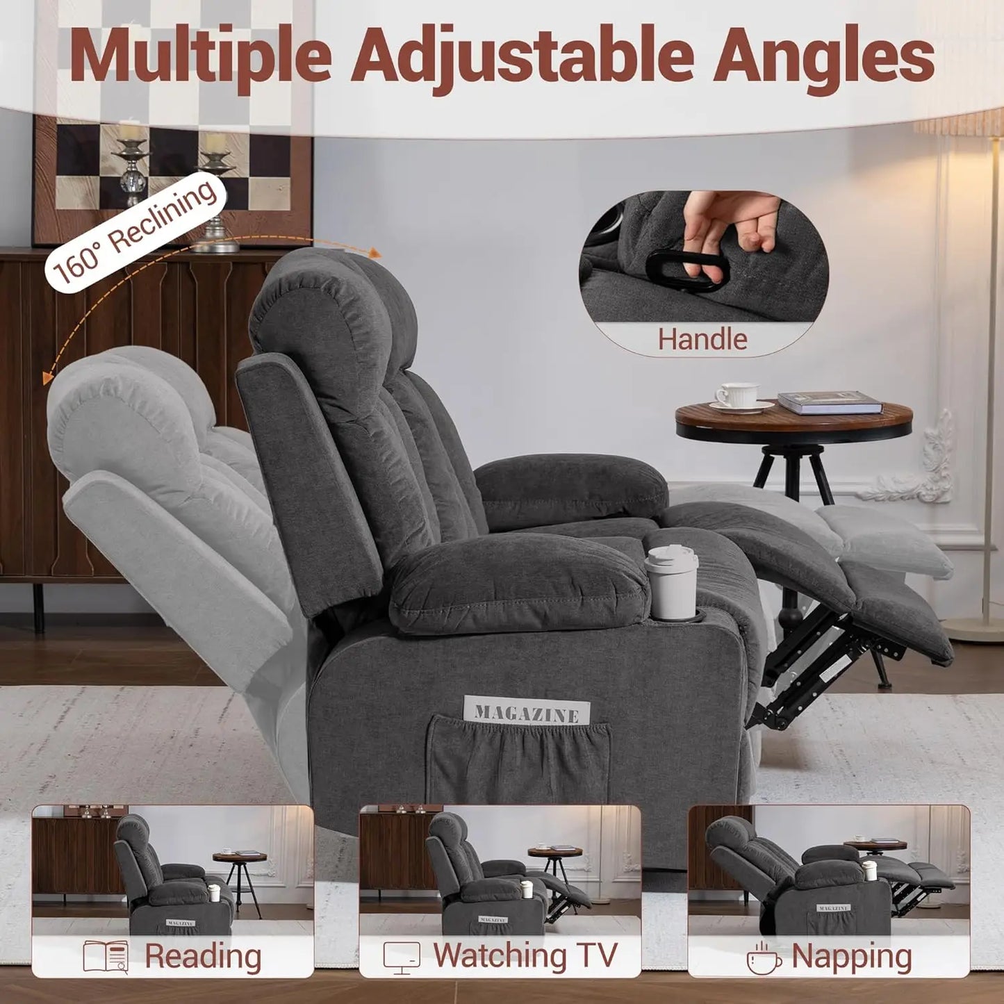 Manual Recliner Sofa Set 3 Piece With Cup Holders Theater