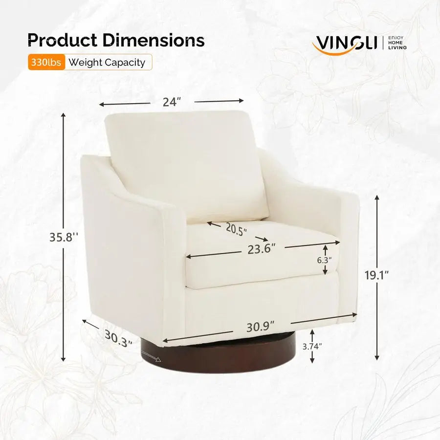 MidCentury Modern Swivel Accent Chair, 360Upholstered Armchair, Home Sofa with Track Arms for Living Room, Bedroom, Reading Room