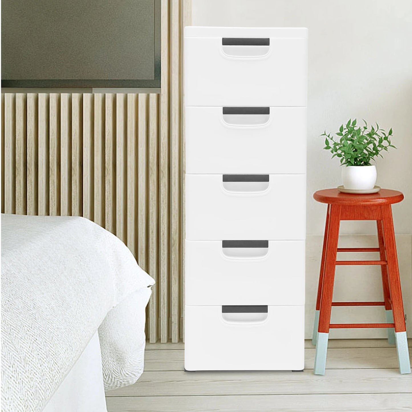 5-Drawer Stackable Plastic Dresser Cabinet For Bedroom Storage