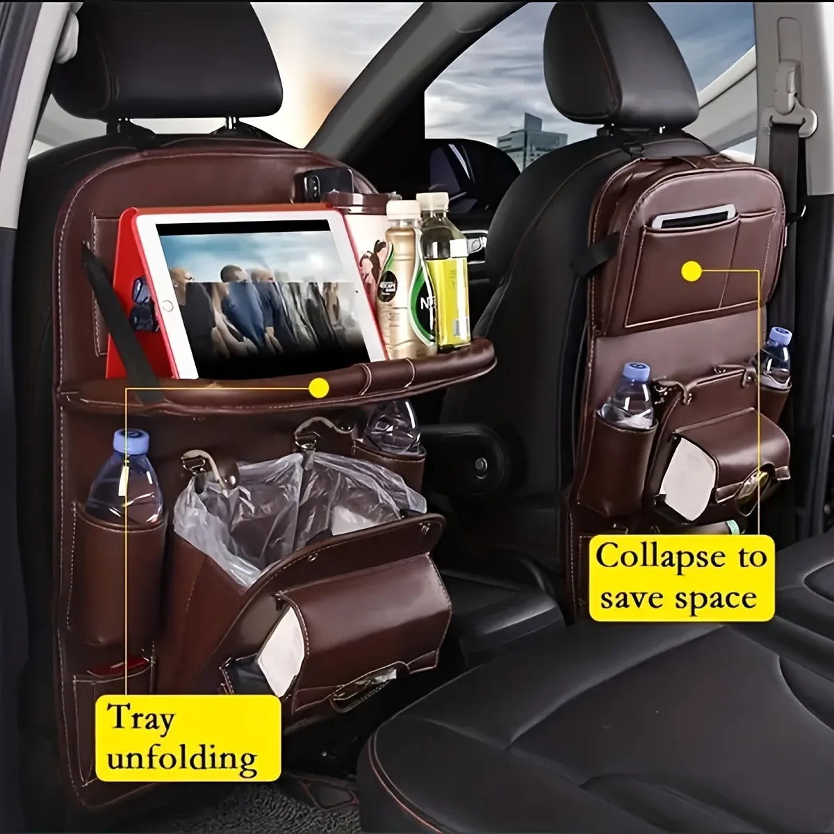 Car Seat Back Organizer Bag PU Leather Multifunction Storage Box