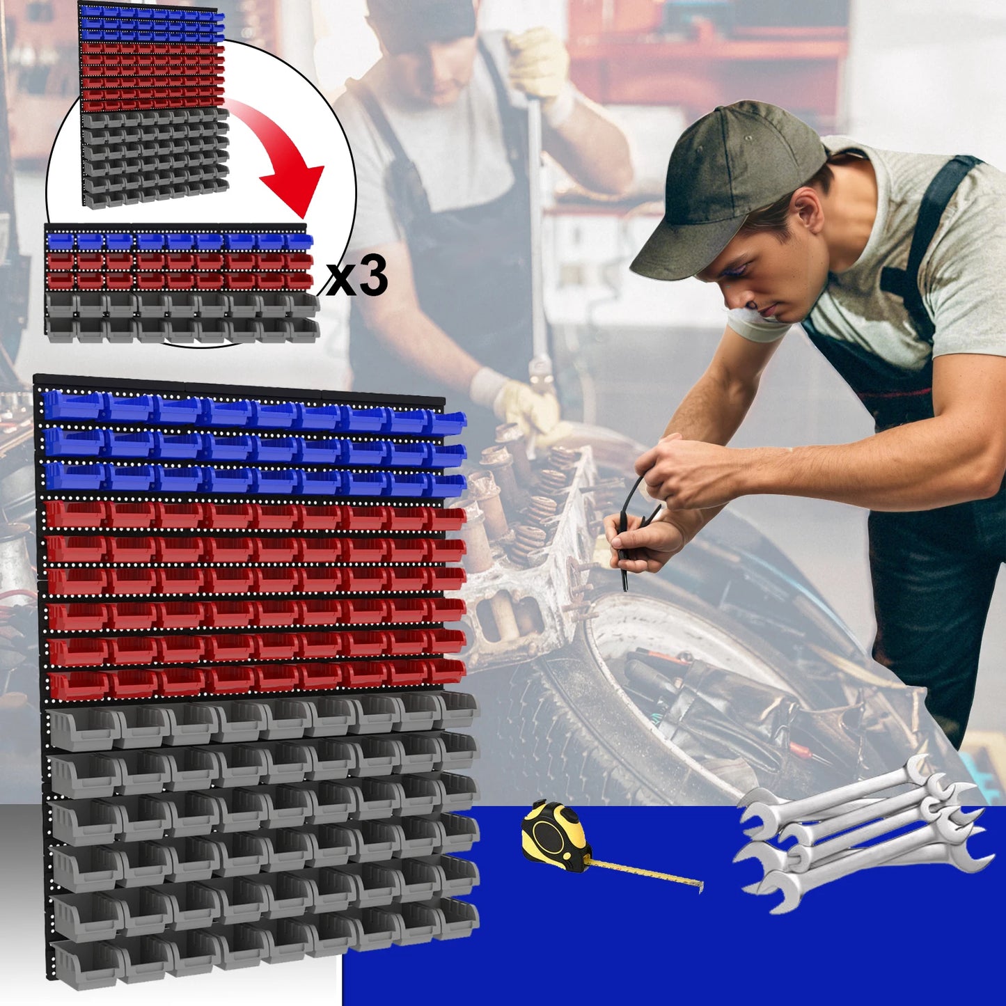 NONECN Wall Mounted Tool Organizer System With Bins And Holders