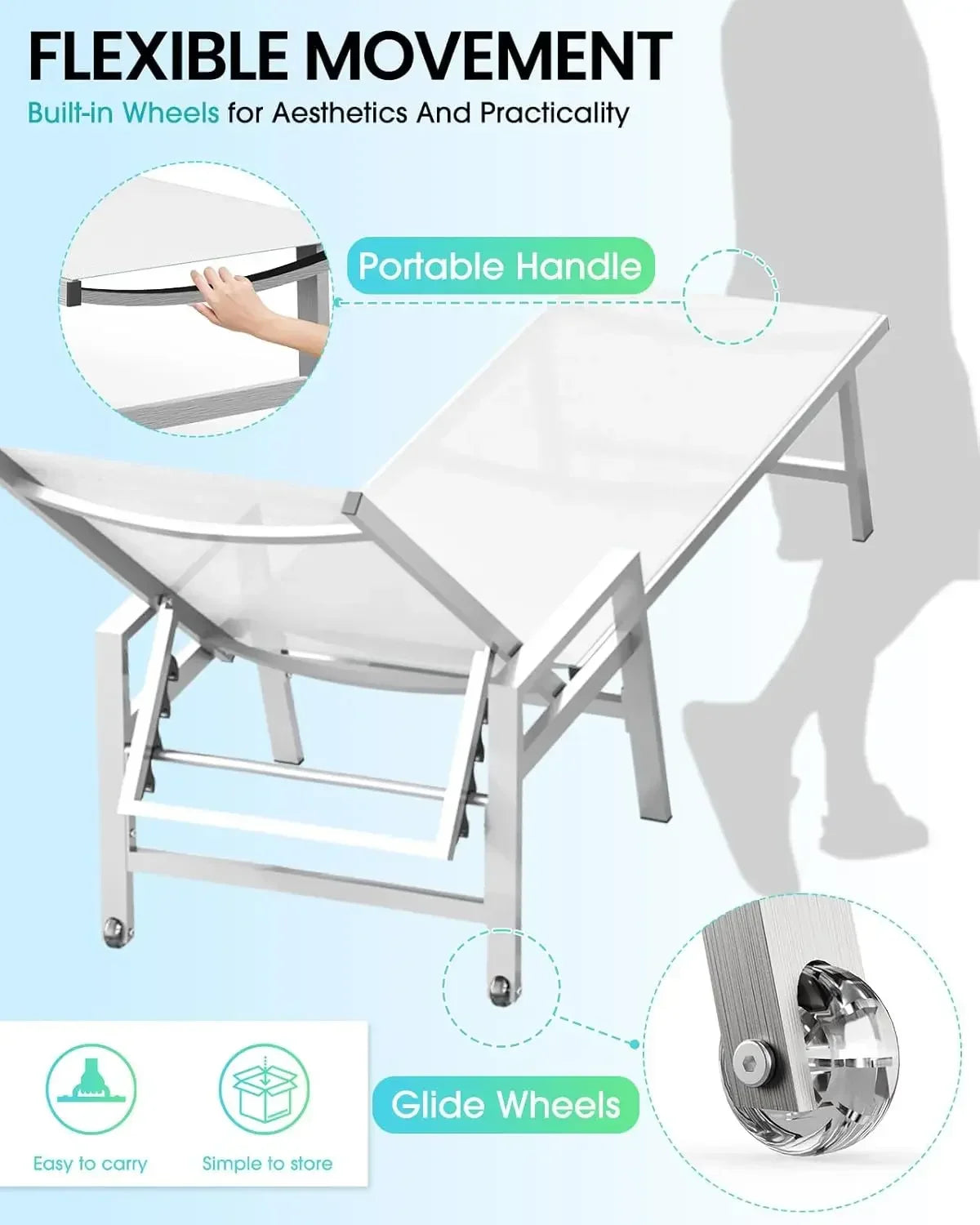 Patio Chaise Lounge Chair With Wheels And Armrests Aluminum Lounger