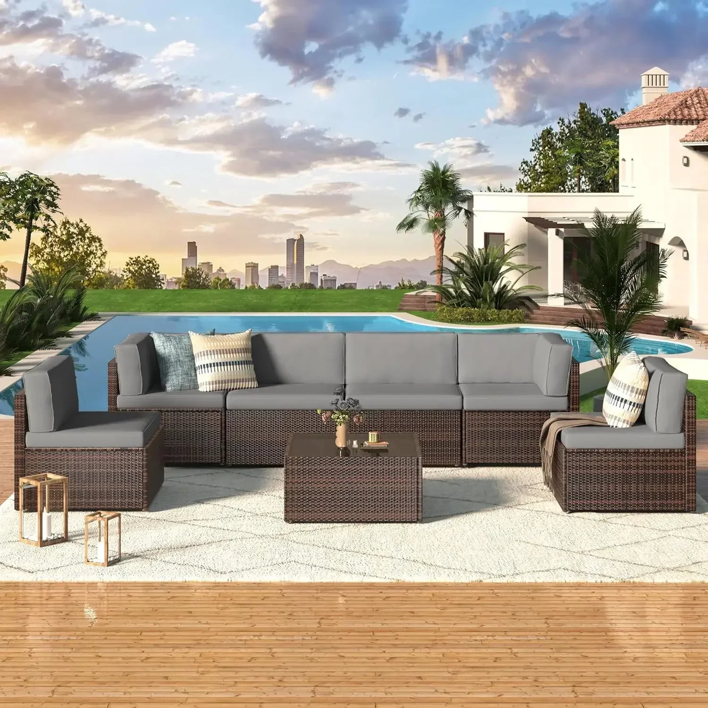 PE Rattan Outdoor Patio Sectional Furniture Set With Cushions