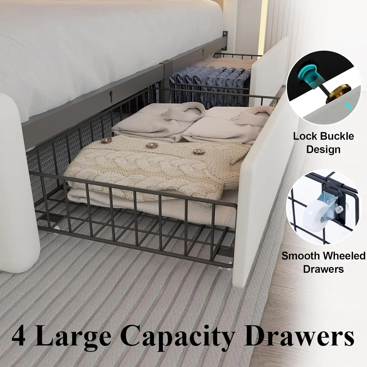 Bed Frame With Storage Drawers LED Headboard Charging Station