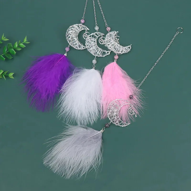 NONECN Car Hang Ornaments Moon Stars Feather Wind Chimes