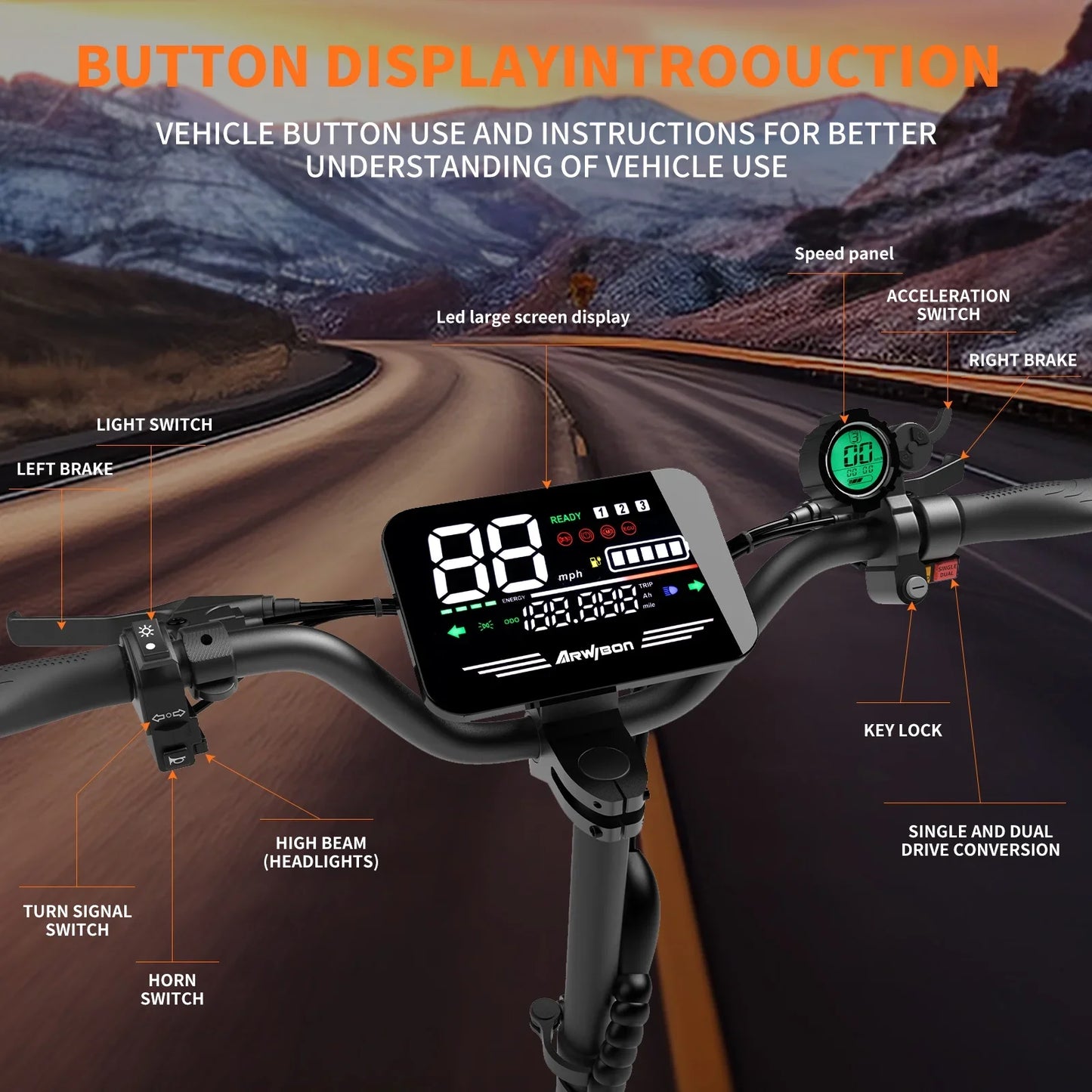 Arwibon 5600W Dual Motor Electric Scooter 46 MPH 60V27Ah