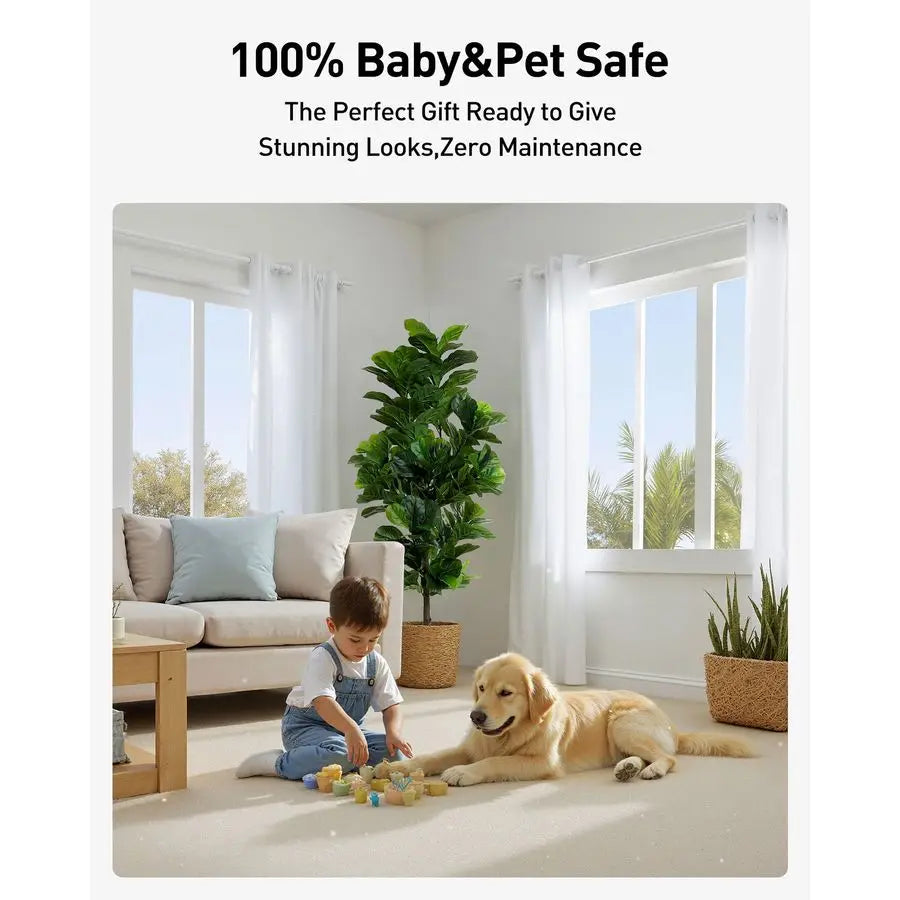 Artificial Fiddle Leaf Fig Tree Plastic Pot Indoor Decor